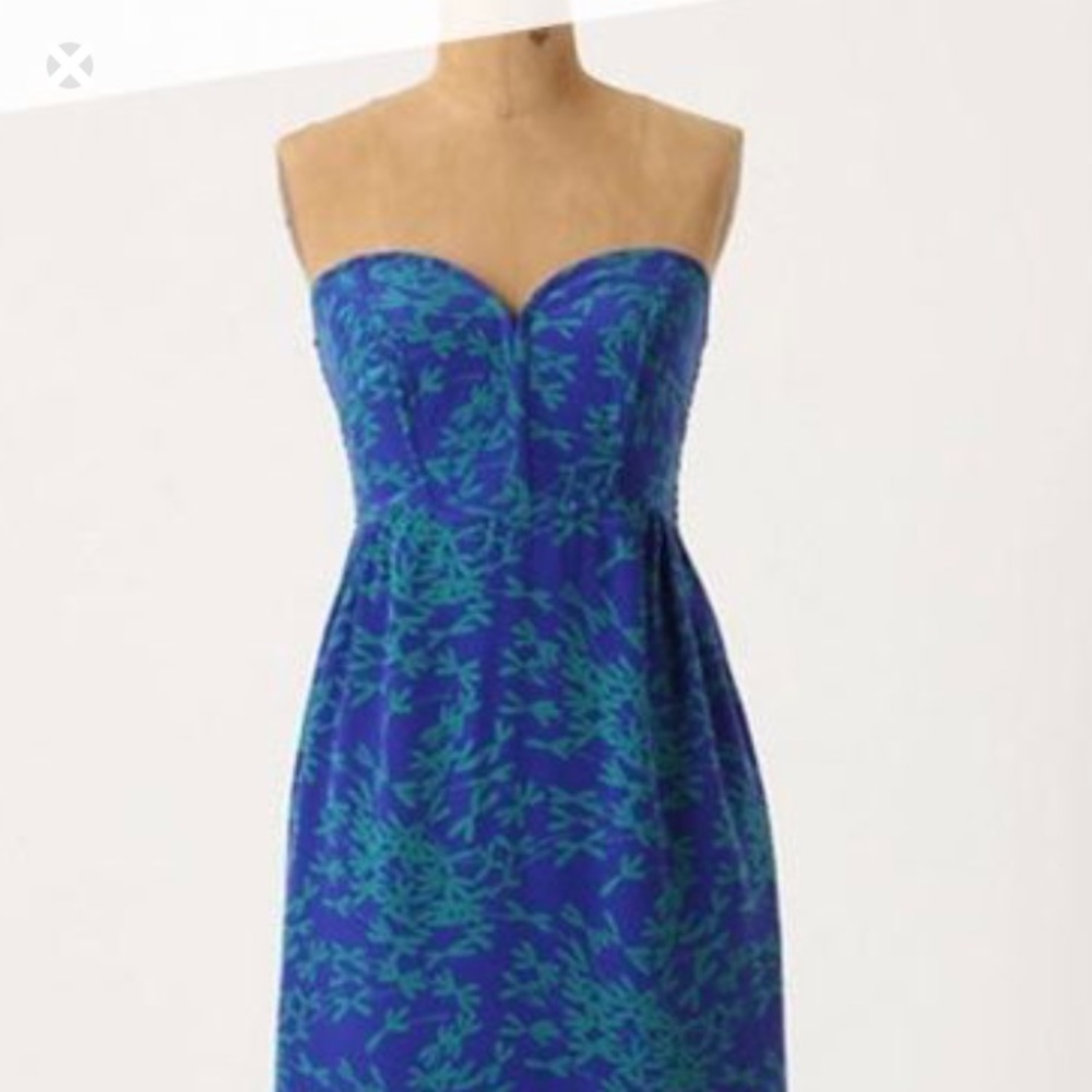 Anthropologie silk quilted bodice strapless dress